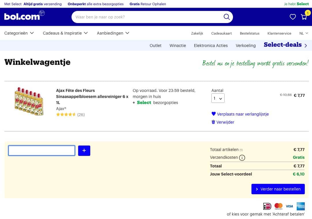 Bol.com kortingscode invullen