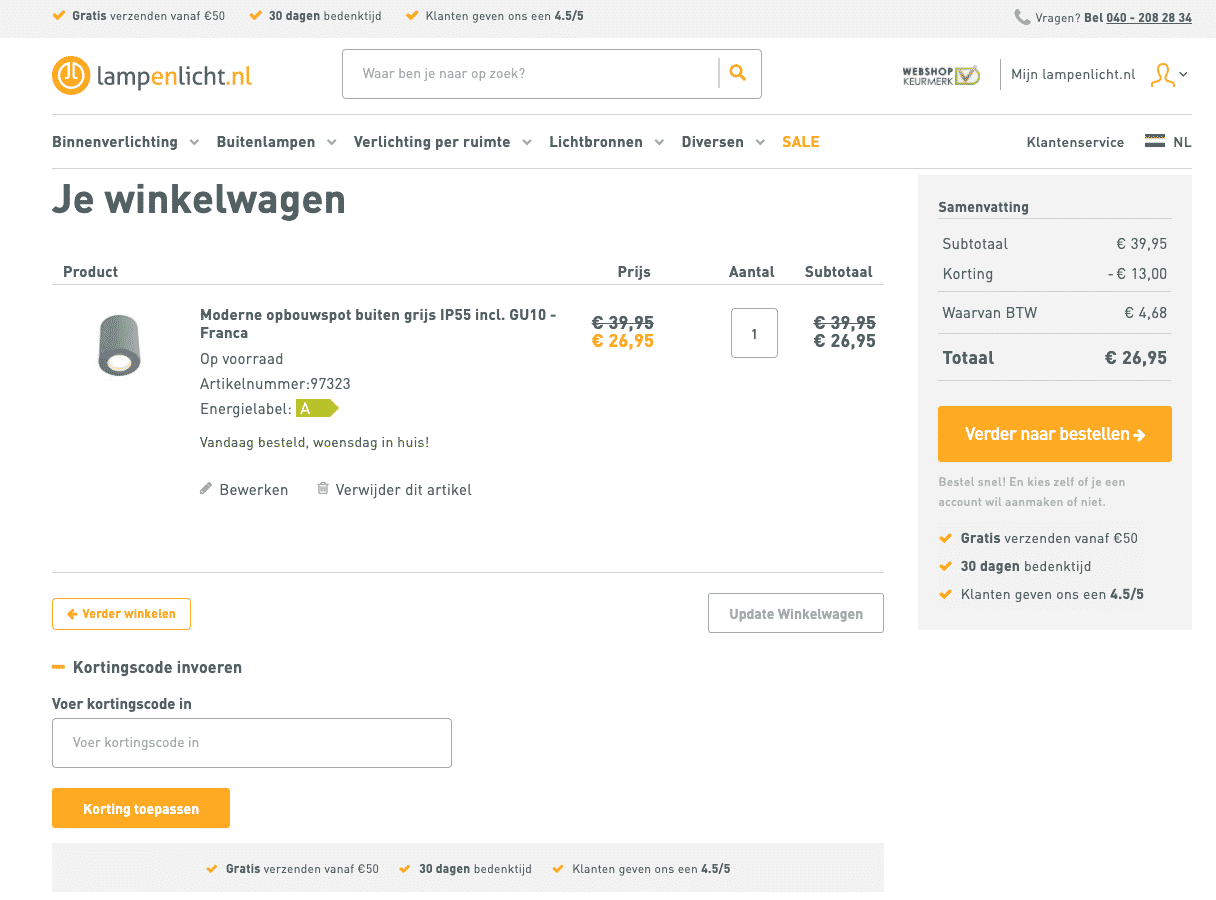 kortingscode gebruiken