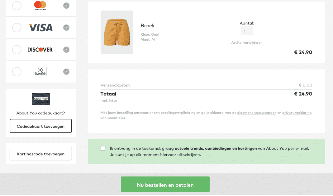 kortingscode invoeren winkelwagen
